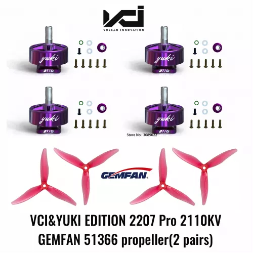 Бесщёточный мотор VCI HOBBY 2207 Pro 2110KV 6S YUKI для FPV дронов с винтами GEMFAN 51466 CW/CCW