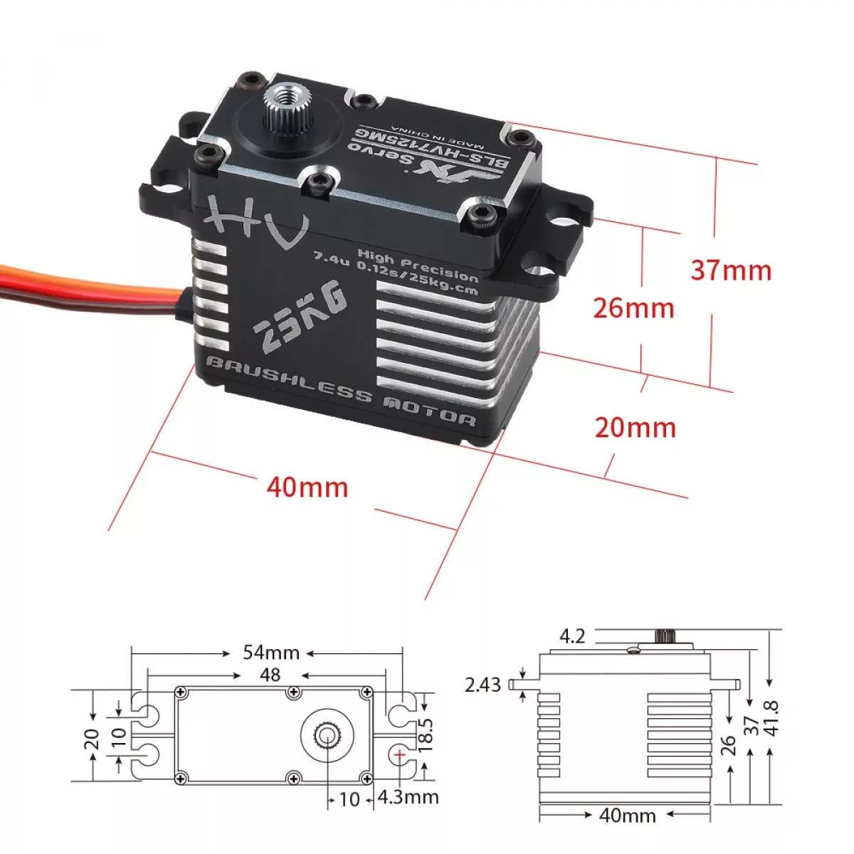 JX Servo BLS-HV7125MG — 25КГ бесколлекторный цифровой серво с металлическими шестернями для RC авто JX Servo BLS-HV7125MG — 25КГ бесколлекторный цифровой серво с металлическими шестернями для RC авто