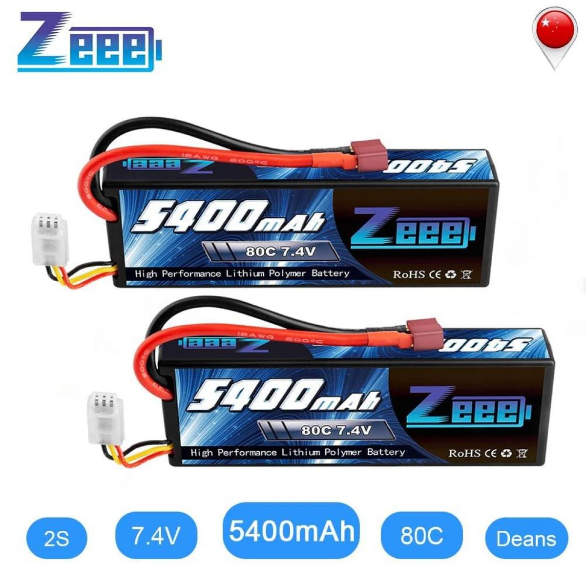 1/2 шт. Zeee 5400mAh 80C 2S 7.4V LiPo аккумулятор Hardcase с Deans для RC авто, дронов, FPV, лодок 1/2 шт. Zeee 5400mAh 80C 2S 7.4V LiPo аккумулятор Hardcase с Deans для RC авто, дронов, FPV, лодок