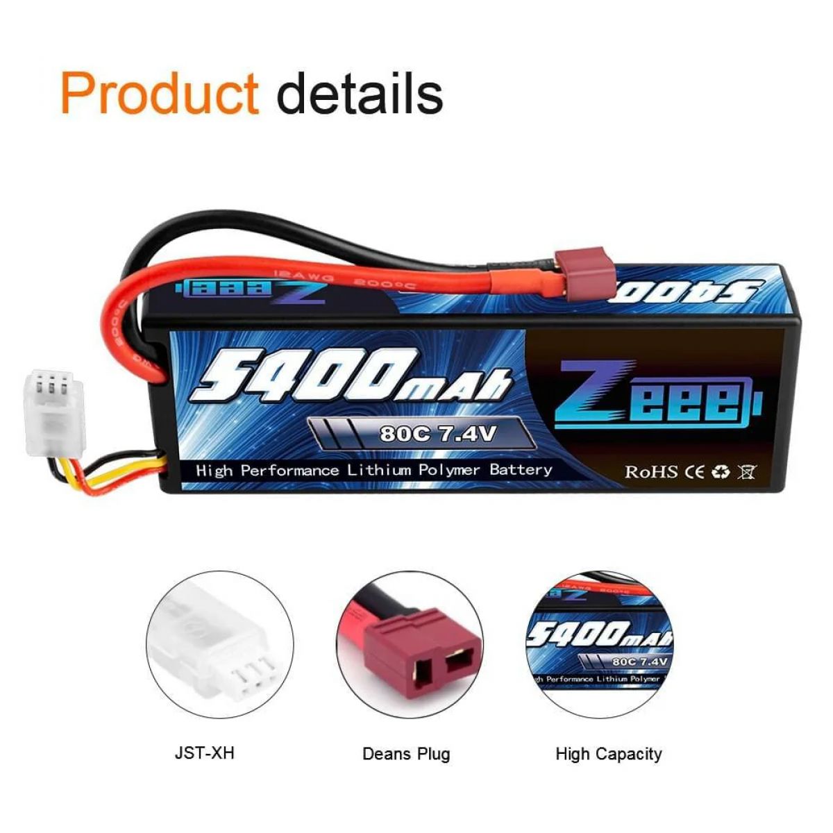 1/2 шт. Zeee 5400mAh 80C 2S 7.4V LiPo аккумулятор Hardcase с Deans для RC авто, дронов, FPV, лодок 1/2 шт. Zeee 5400mAh 80C 2S 7.4V LiPo аккумулятор Hardcase с Deans для RC авто, дронов, FPV, лодок