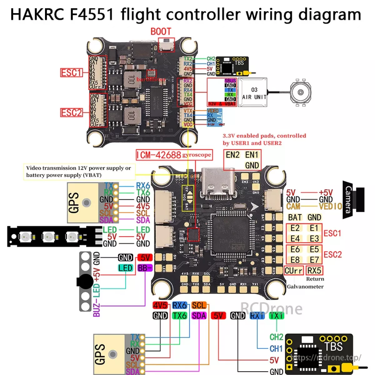 HAKRC 5139 F405 90A стек – 32Bit 4-в-1 90A ESC и полётный контроллер STM32F405, 2–8S HAKRC 5139 F405 90A стек – 32Bit 4-в-1 90A ESC и полётный контроллер STM32F405, 2–8S