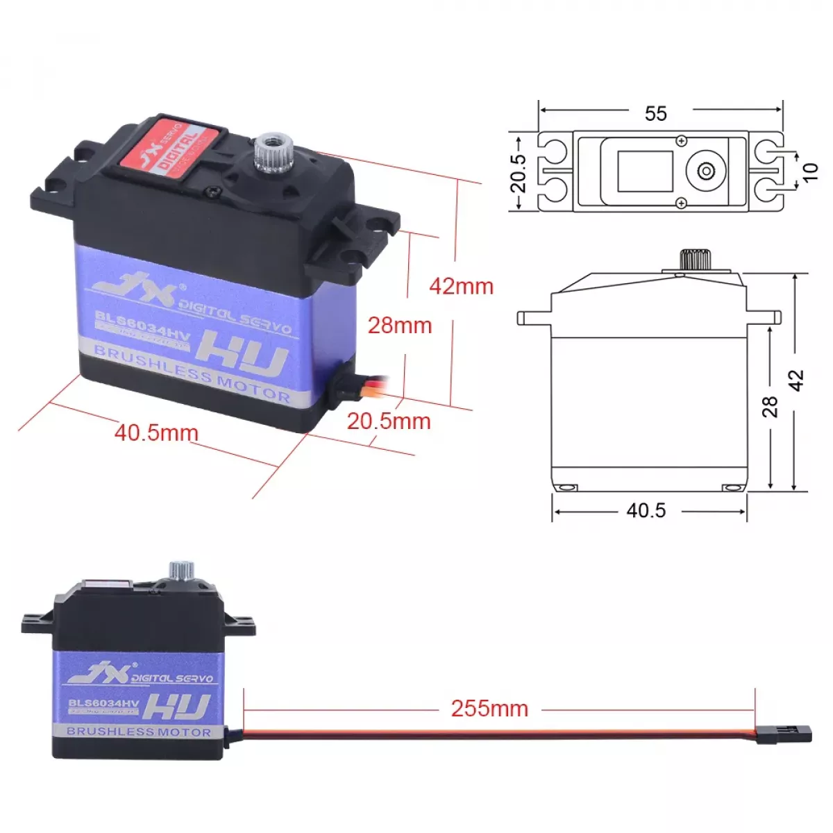 4шт JX Servo BLS6034HV - 7.4V 33кг 120° бесколлекторный серводвигатель для 1/8 1/10 RC авто 4шт JX Servo BLS6034HV - 7.4V 33кг 120° бесколлекторный серводвигатель для 1/8 1/10 RC авто