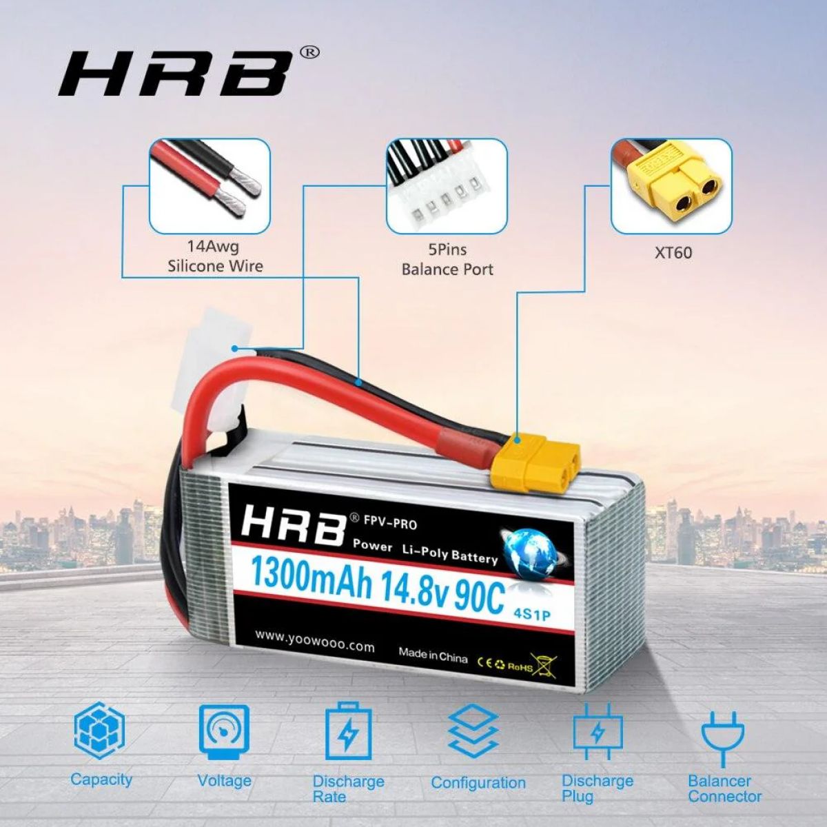 2 шт. HRB Lipo аккумулятор 4S/6S 14.8В/22.2В 1300–2200mAh 90C/100C XT60 для FPV квадрокоптеров 2 шт. HRB Lipo аккумулятор 4S/6S 14.8В/22.2В 1300–2200mAh 90C/100C XT60 для FPV квадрокоптеров