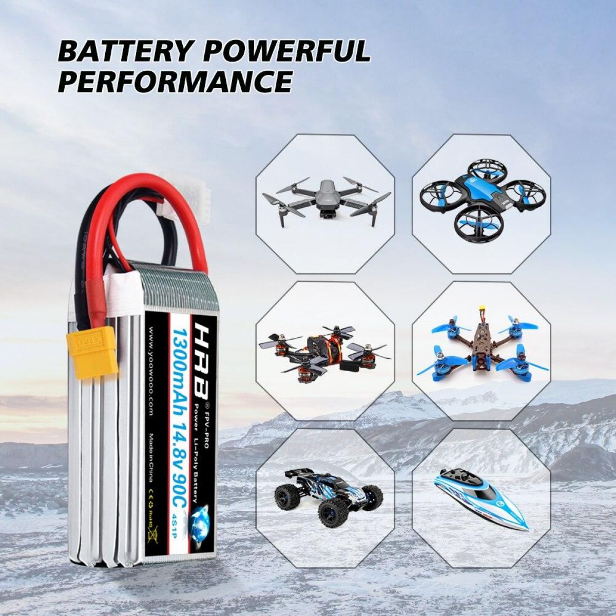 2 шт. HRB Lipo аккумулятор 4S/6S 14.8В/22.2В 1300–2200mAh 90C/100C XT60 для FPV квадрокоптеров 2 шт. HRB Lipo аккумулятор 4S/6S 14.8В/22.2В 1300–2200mAh 90C/100C XT60 для FPV квадрокоптеров